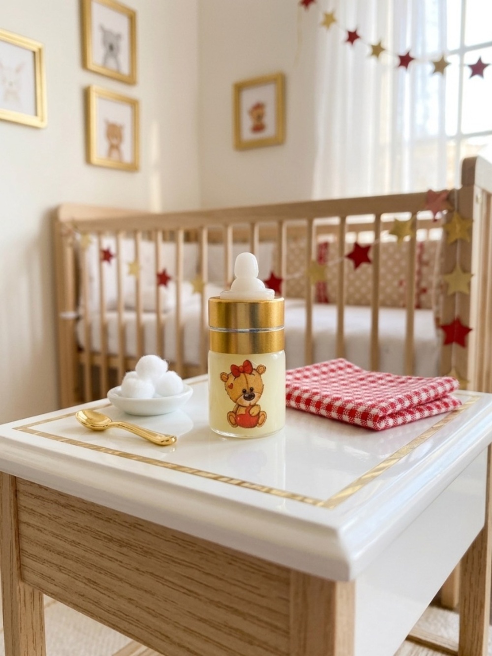 Adorable Teddy Bear Miniature Baby Doll Glass Bottle